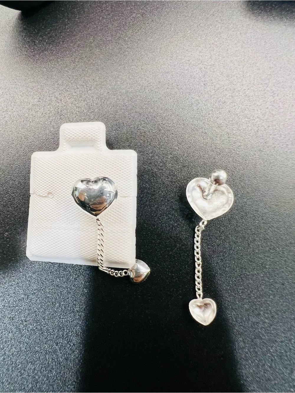 Silver double-heart drop stud earrings, Sterling Silver 925